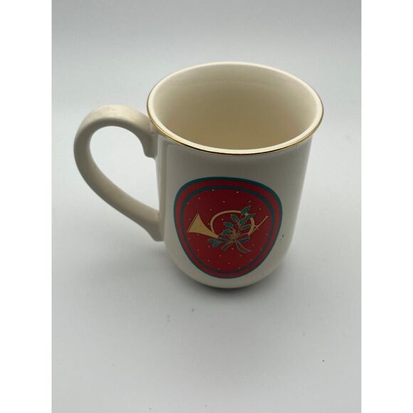 2 1988 Hallmark Cards Inc. Christmas Mugs with French Horn Design Japan Used - Picture 2 of 3